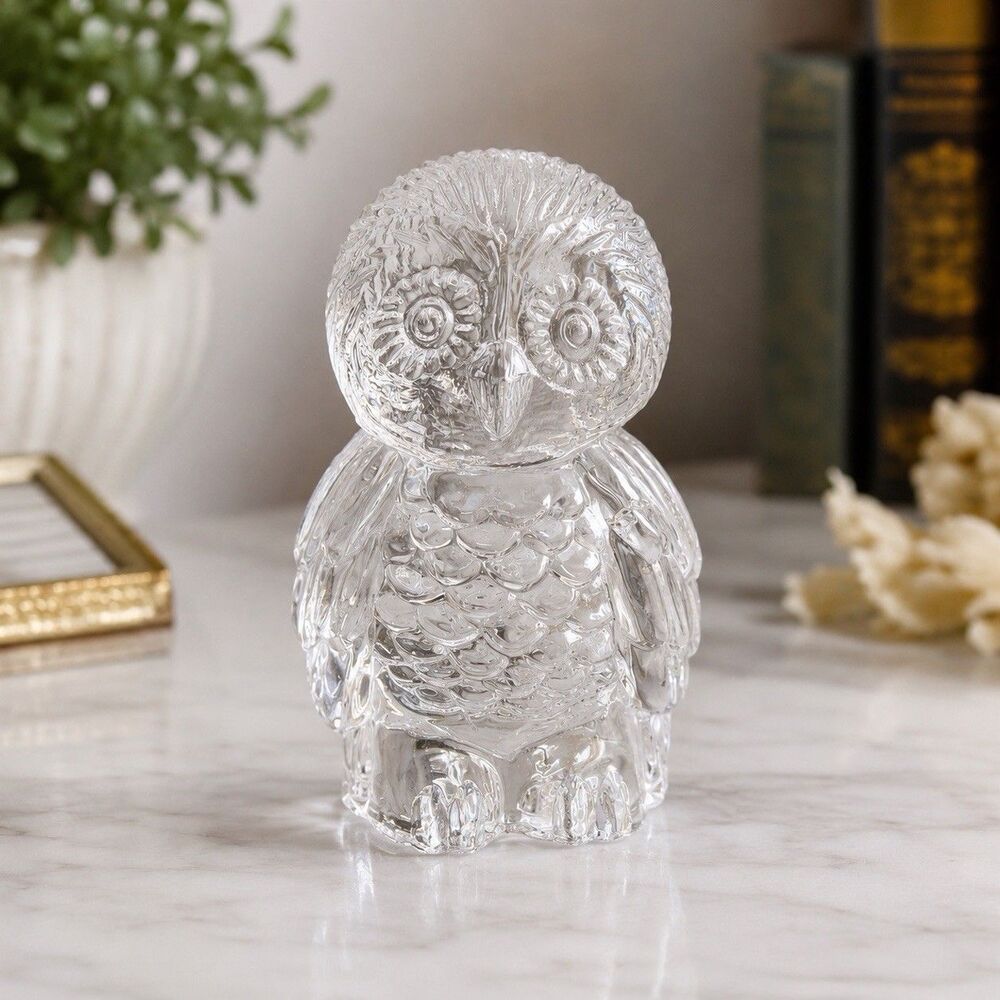 Vintage Lead Crystal Clear Glass Owl Figurine Paperweight Taiwan 24% PbO 3.5”
